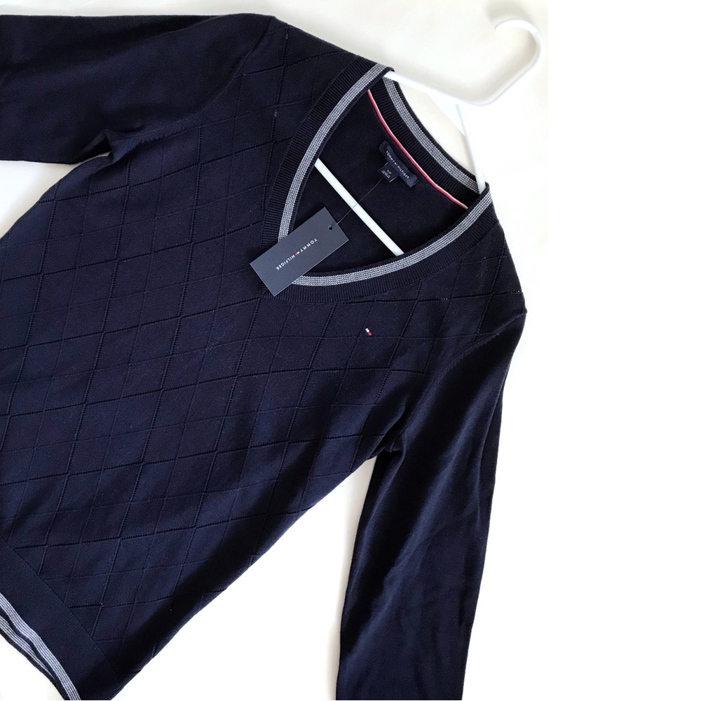 Tommy Hilfiger Ivy Pointelle Cotton Sweater in Navy Sz Small NWT